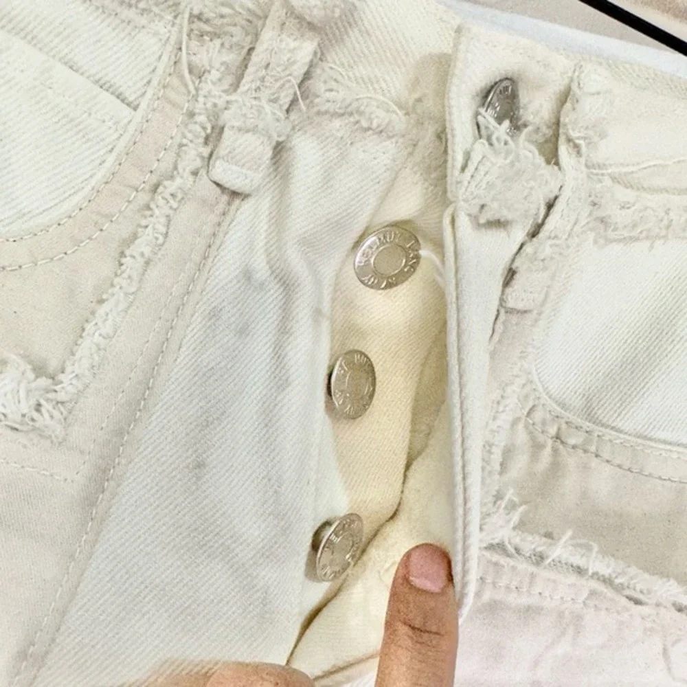Helmut Lang‎ Rolled Boyfriend Shorts Mid Rise Relaxed Fit Dove White Size 26